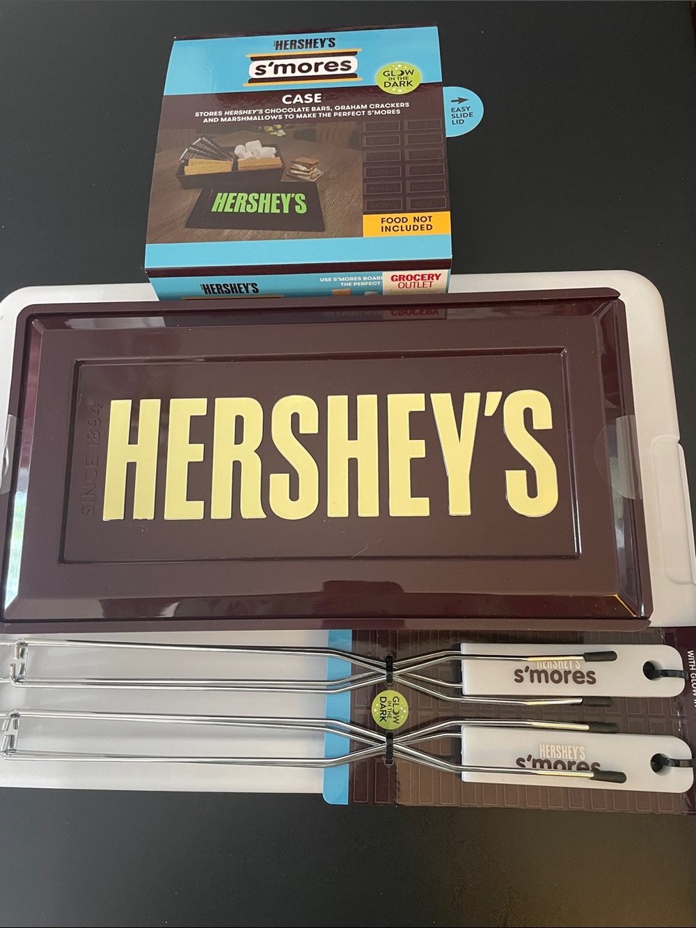 Hersheys S'mores Set for 2 w Storage Case & Skewers glows in the dark NWT